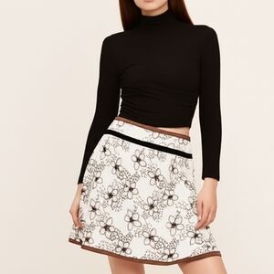 [Vida Petite]Lacy & Cotton Wht A-Line Knee Length Skirt Embroidered Flowers W18